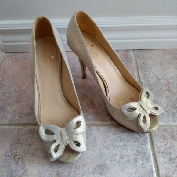 Kate Spade 7 Gina Butterfly Gold Shimmer Heels - Picture 2 of 7